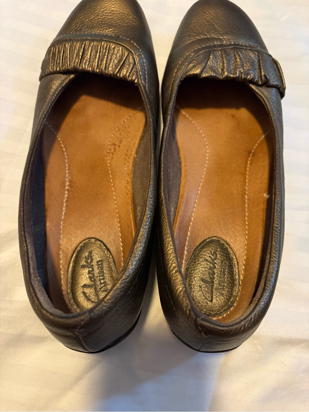 Clarks Metallic Brown Slip-On Flats with Ruched Vamp